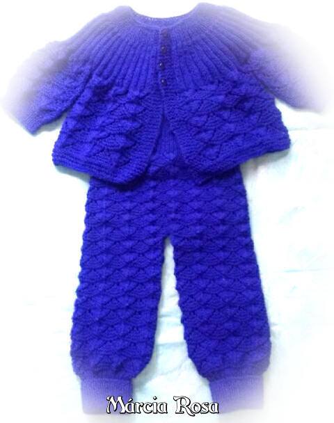 Conjunto Azul para bebê em tricô | Márcia Rosa